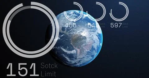 Image of digital data processing over globe on dark background Stock Photos