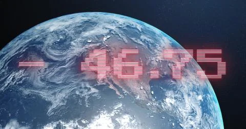 Image of digital data processing over globe on dark background Stock Photos