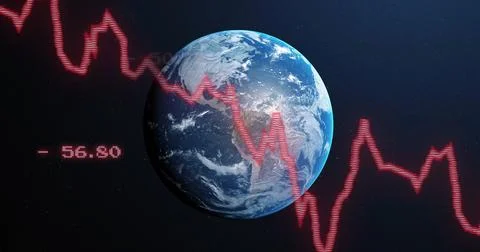 Image of digital data processing over globe on dark background 스톡 사진