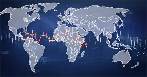 Image of digital data processing over world map Foto stock