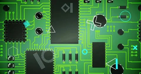 Image of digital data processing over computer circuit board Stock Photos