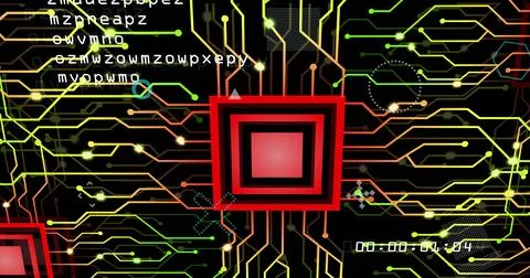 Image of digital data processing over computer circuit board 스톡 사진