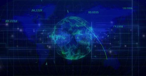 Image of digital data processing over globe Stock Photos