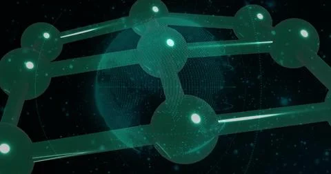 Image of digital data processing over globe and networks of connections Foto stock