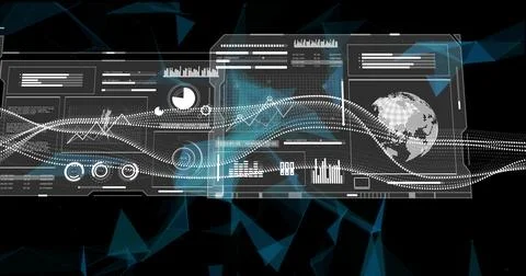 Image of digital data processing over screens and connections Stock Photos