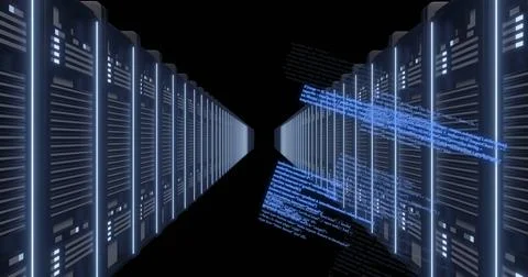 Image of digital data processing over black background Stock Photos