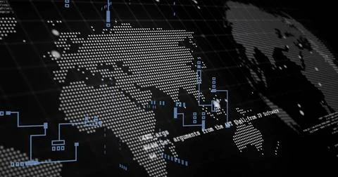 Image of digital data processing over world map and black background Stock Photos