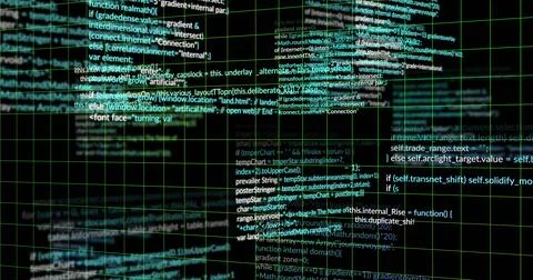 Image of digital data processing over black background Foto stock