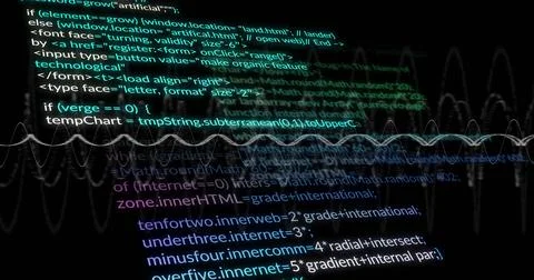 Image of digital data processing over black background Stock Photos