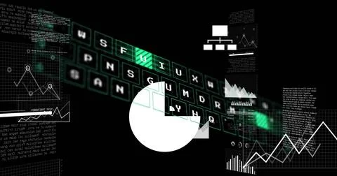 Image of digital data processing over black background 写真素材