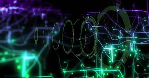 Image of digital data processing over scope scanning on black background Stock Photos