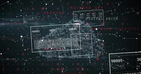 Image of digital data processing over padlock on dark background Foto stock