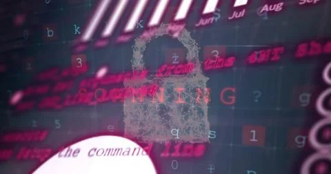 Image of digital data processing over padlock on dark background Stock Photos