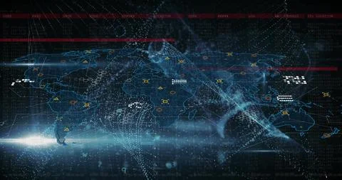 Image of digital data processing over padlock and world map Stock Photos