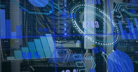 Image of digital data processing over computer servers Stock Photos