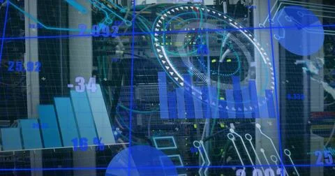 Image of digital data processing over computer servers 스톡 사진