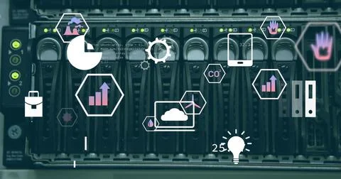 Image of digital data processing over computer servers Stock Photos