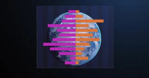 Image of digital data processing over globe on dark background Stock Photos