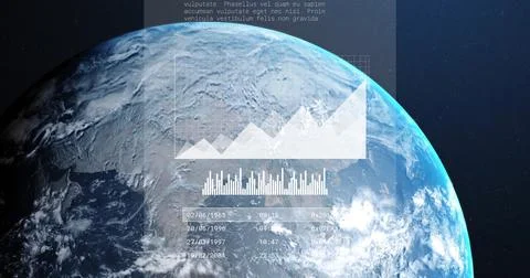 Image of digital data processing over globe on dark background Stock Photos