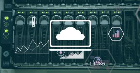 Image of digital data processing over computer servers Foto stock