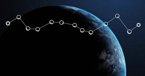 Image of digital data processing over globe on dark background Stock Photos