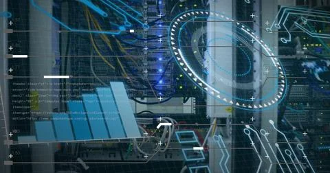 Image of digital data processing over computer servers Foto stock