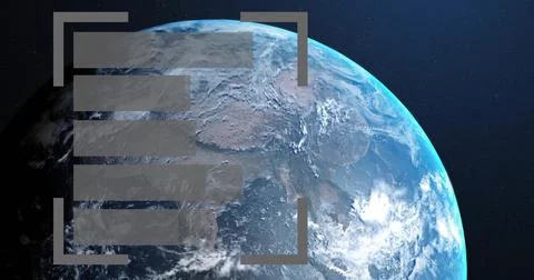 Image of digital data processing over globe on dark background Stock Photos