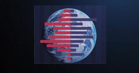Image of digital data processing over globe on dark background 스톡 사진