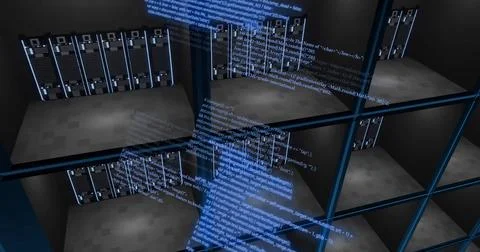 Image of digital data processing over computer servers Foto stock