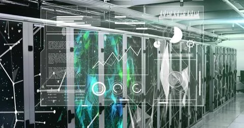 Image of digital data processing over computer servers Foto stock