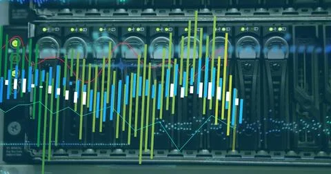 Image of digital data processing over computer servers 写真素材