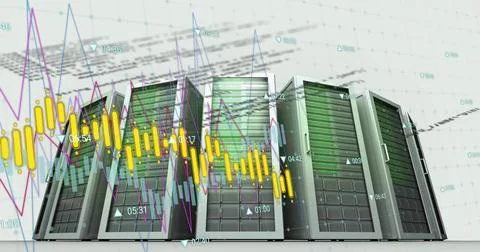 Image of digital data processing over computer servers Foto stock