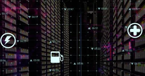 Image of digital data processing over computer servers Foto stock