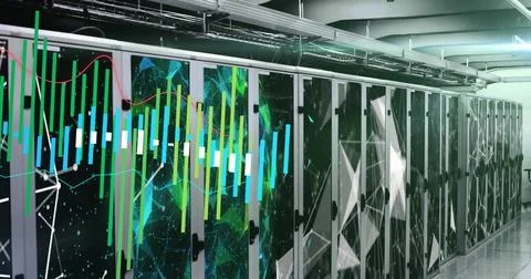 Image of digital data processing over computer servers Foto stock