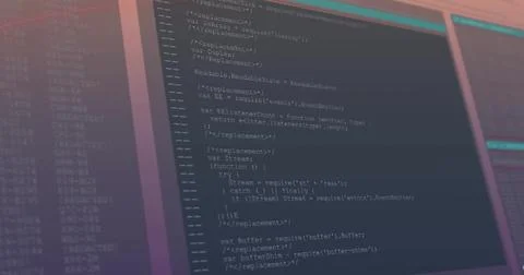 Image of digital data processing over screen on dark background Stock Photos
