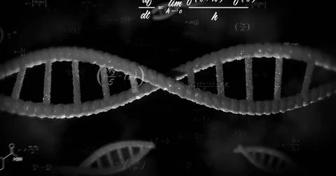 Image of digital data processing over dna strand Foto stock