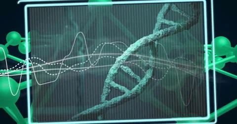 Image of digital data processing over dna strand Stock Photos