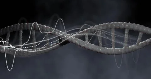 Image of digital data processing over dna strand Stock Photos