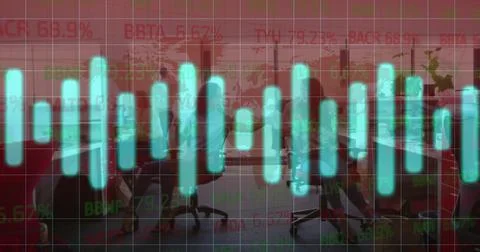 Image of digital data processing over office background Stock Photos