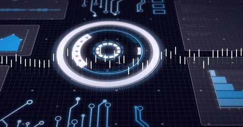 Image of digital data processing over circuit board Foto stock