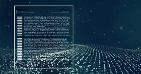 Image of digital data processing over mesh of connections on dark background 스톡 사진