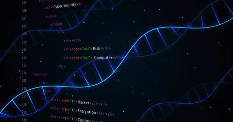 Image of digital data processing over dna strand spinning 写真素材