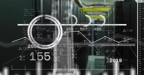 Image of digital data processing over computer servers Foto stock