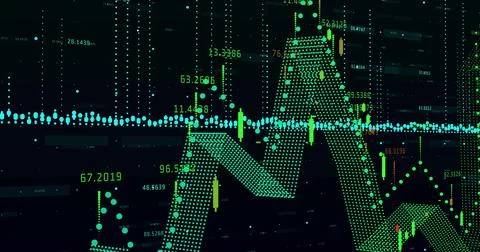 Image of digital data processing over black background Foto stock