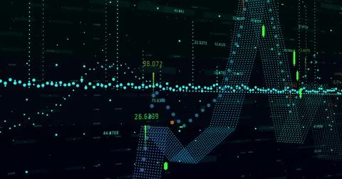 Image of digital data processing over black background Stock Photos