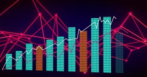 Image of digital data processing over dna strand spinning Foto stock