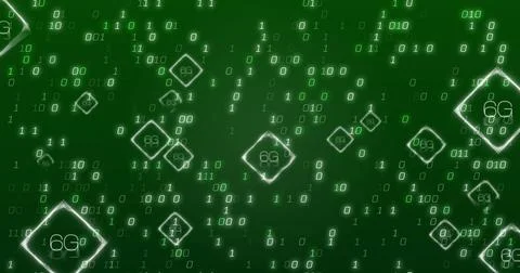 Image of digital data processing over 6g text and binary coding Stock Photos