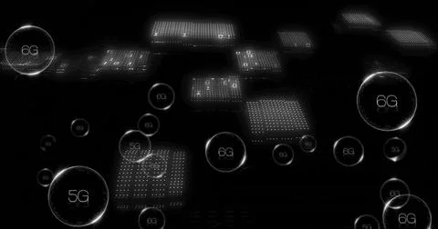 Image of digital data processing over 5g text and binary coding 写真素材