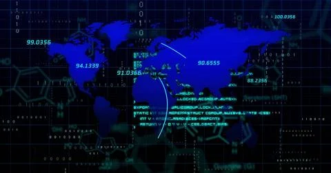 Image of digital data processing over world map Stock Photos