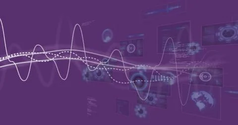 Image of digital data processing over purple background Foto stock